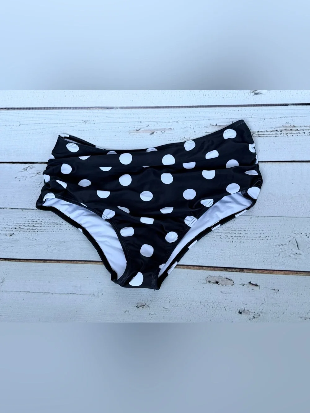 Retro Ruched Mix Match Bikini Set Polka Dot Bottoms Size M